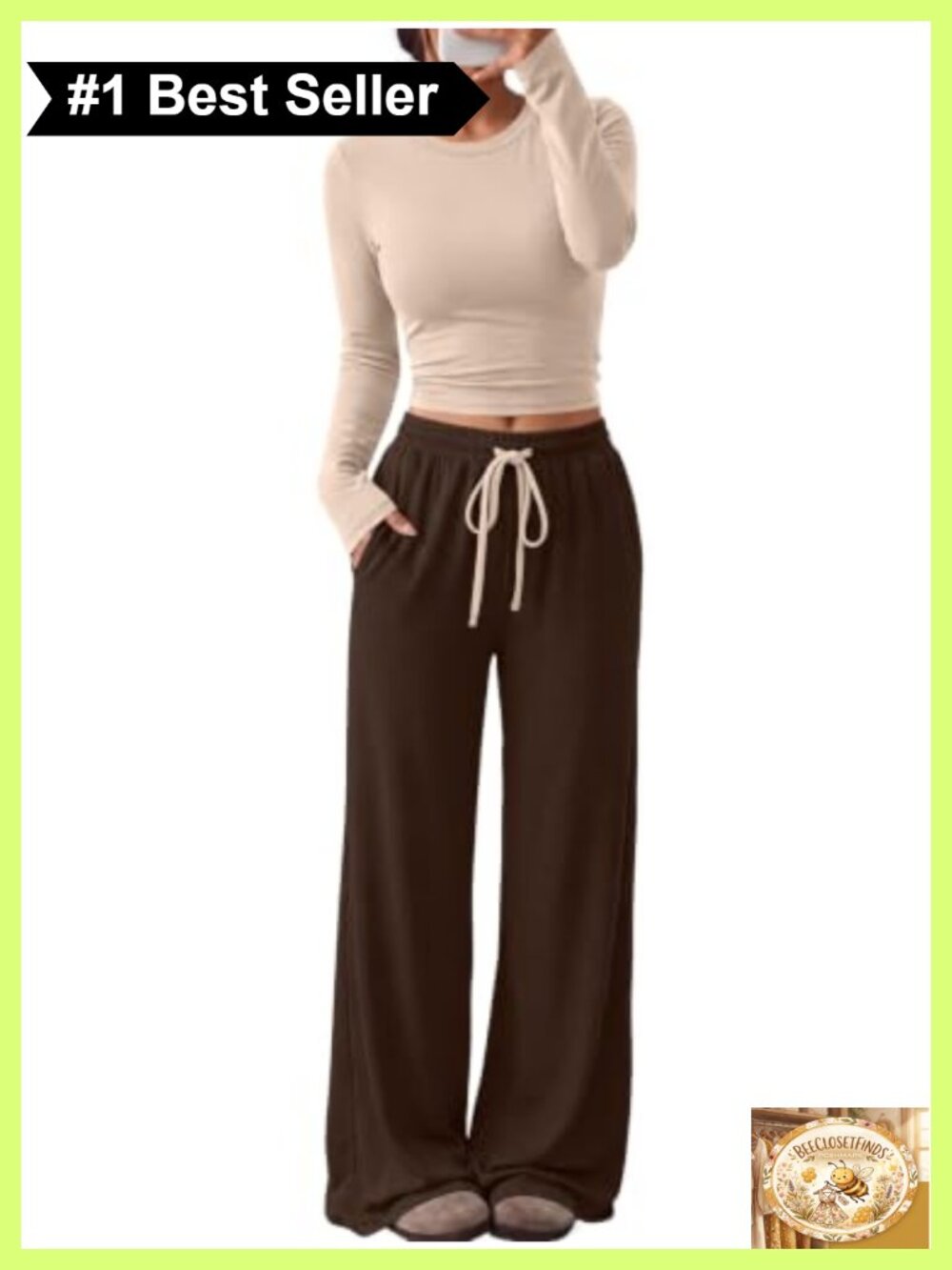 Women's 2 Piece Lounge Set Long Sleeve Crop Top Wide Leg Pants Pockets